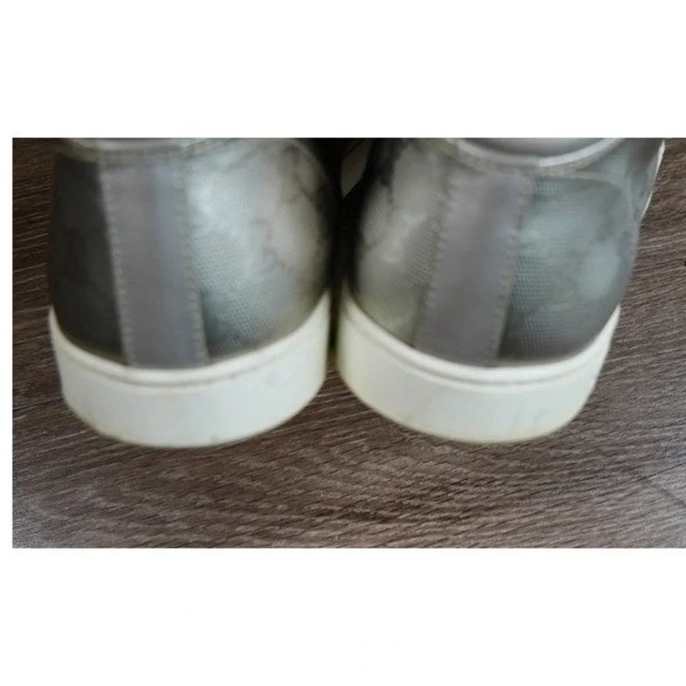 Gucci Men Silver GG Monogram Coda Imprime High Top Sneakers Grey Leather Size 11
